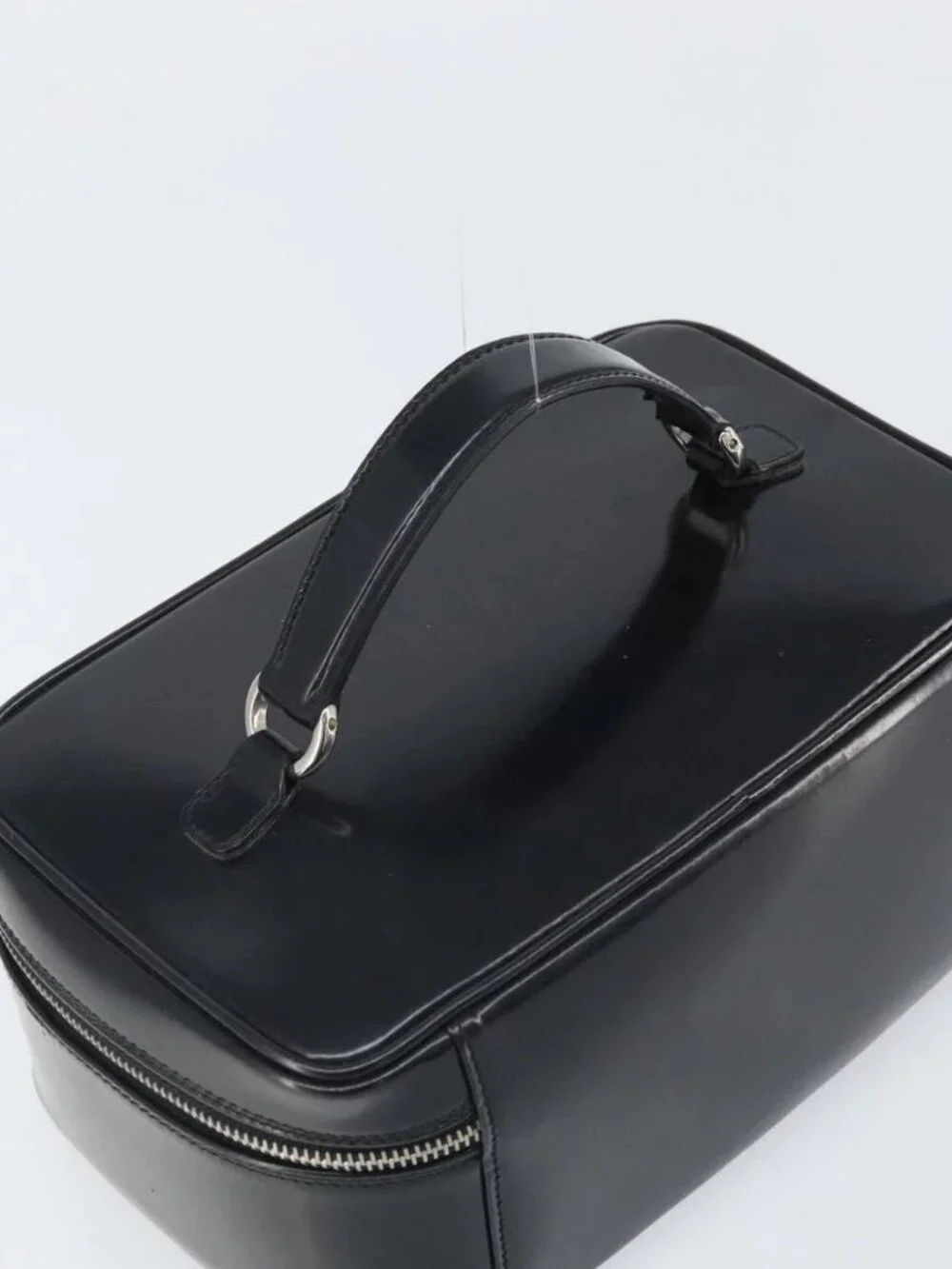 GUCCI Vanity Hand Bag Patent leather Black Silver 032 1956 0150 Auth 170292